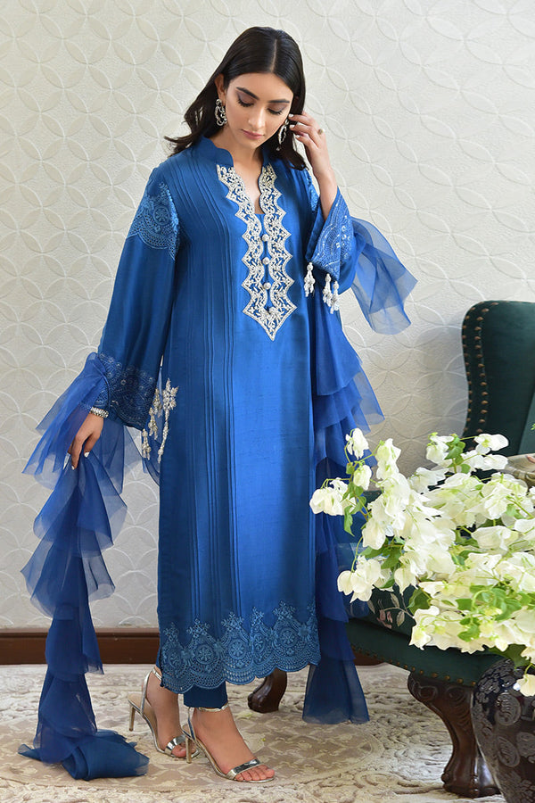 Seychelles Blue Rawsilk - Dupatta Organza