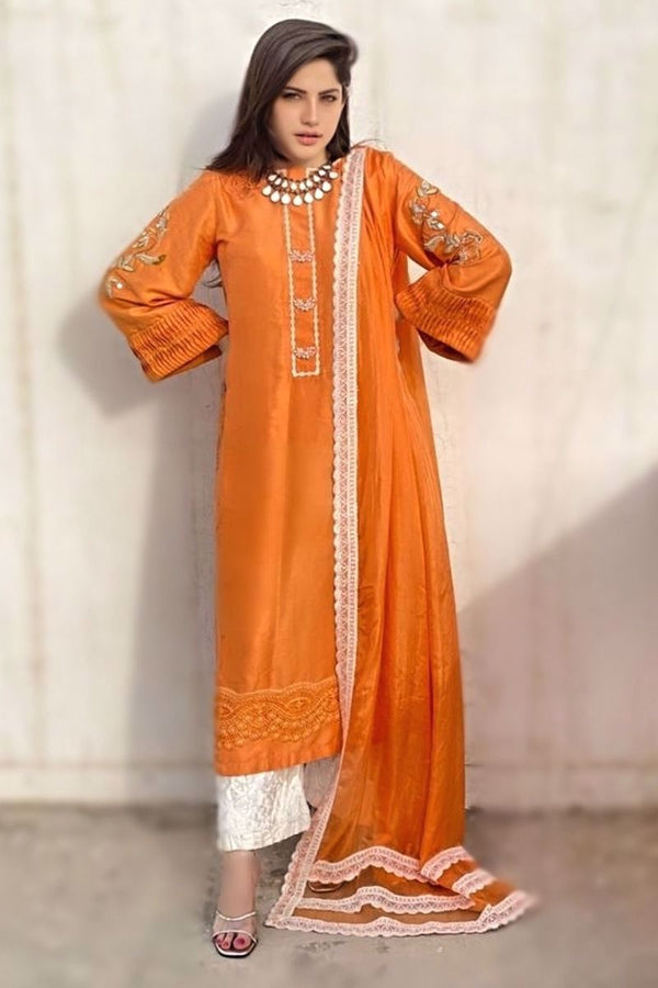 Sun Kissed Orange - Pant With Lace Finish