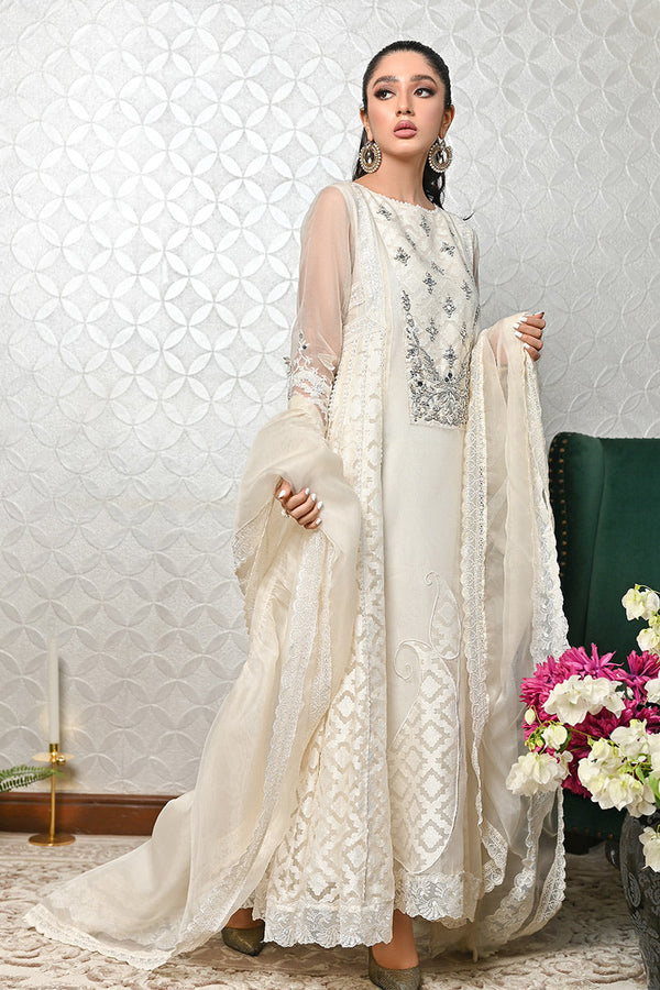 Swan Classic White Kalidar - Plain Silk Dupatta