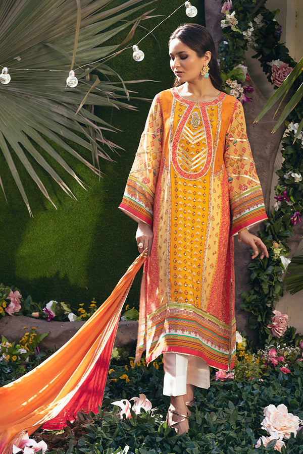 Zoona - Saffron Shirt And Dupatta