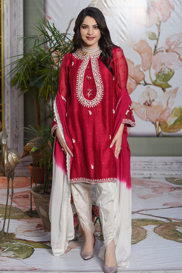 Sania - Cherry - Pak Raw Silk Pants