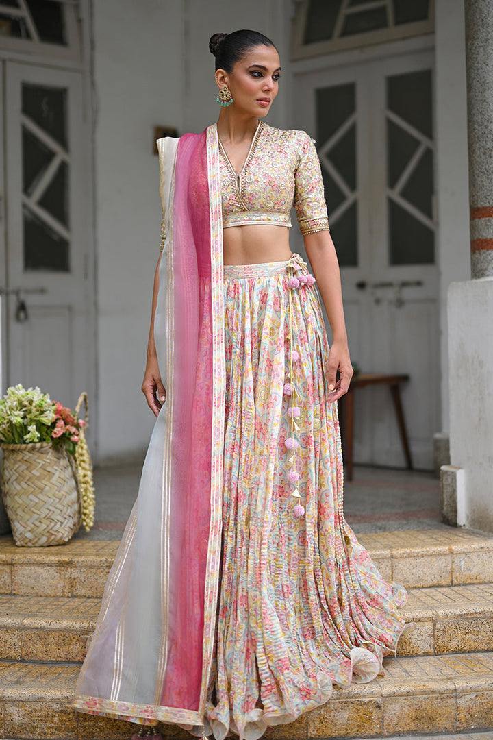 Choli, Lehnga & Dupatta-Khaddi Silk