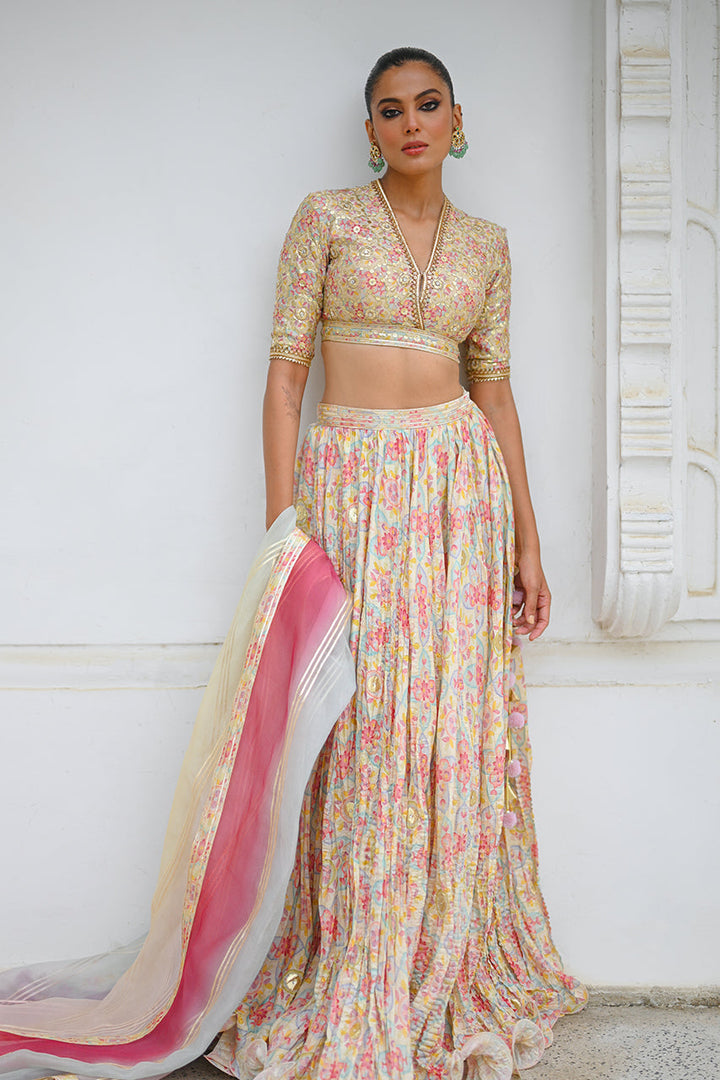 Choli, Lehnga & Dupatta-Khaddi Silk