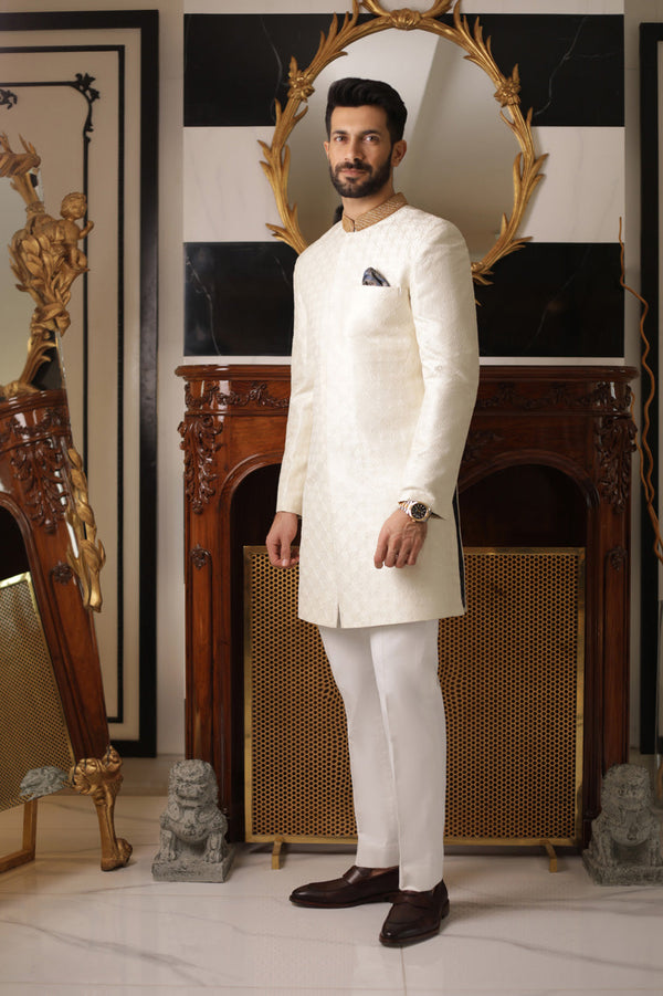 Sherwani & Trousers-Raw Silk