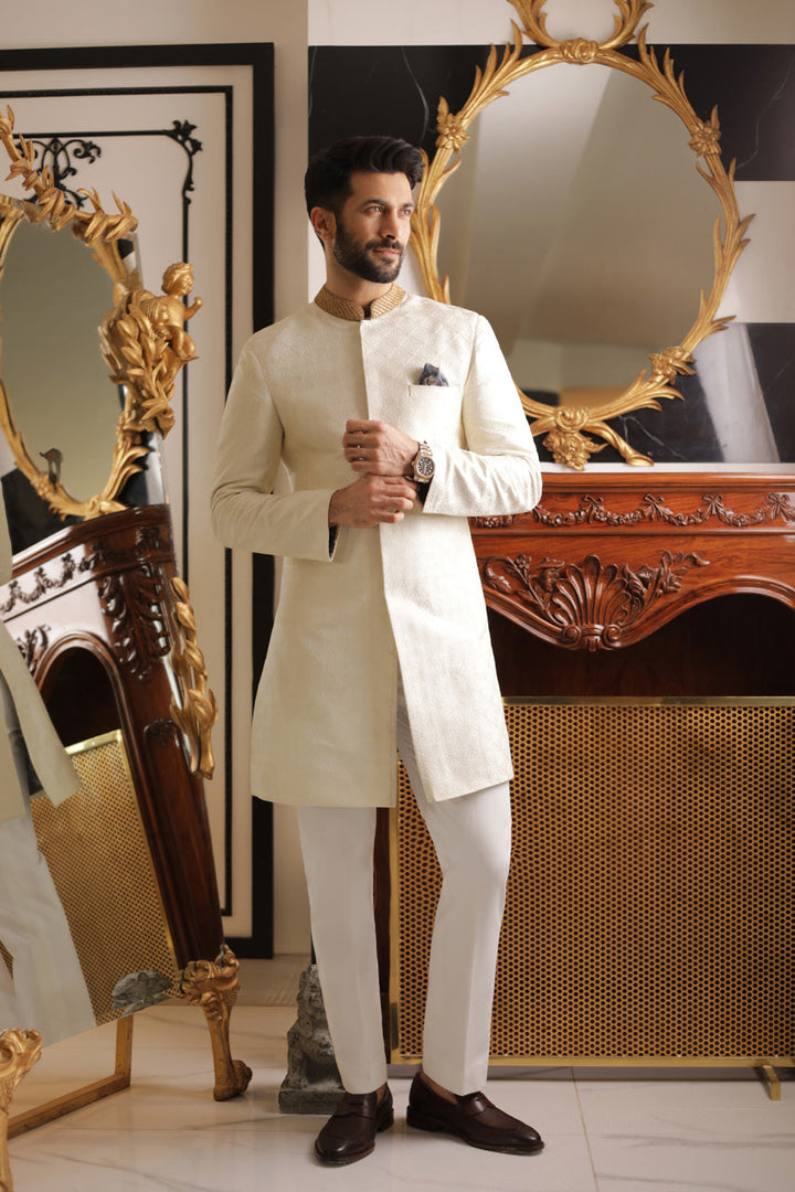 Sherwani & Trousers-Raw Silk