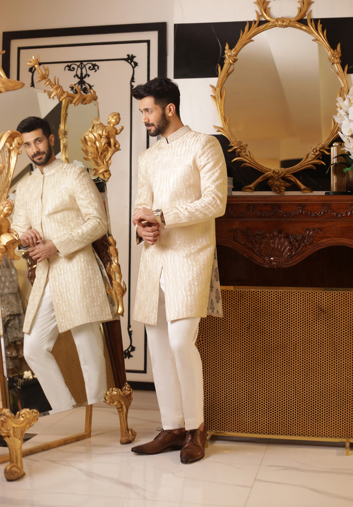 Sherwani & Trousers-Raw Silk