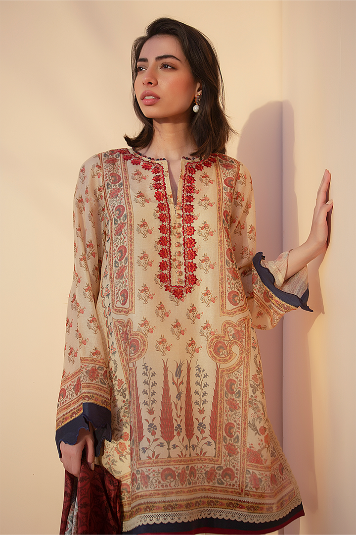 Shirt & Dupatta-Cotton Net